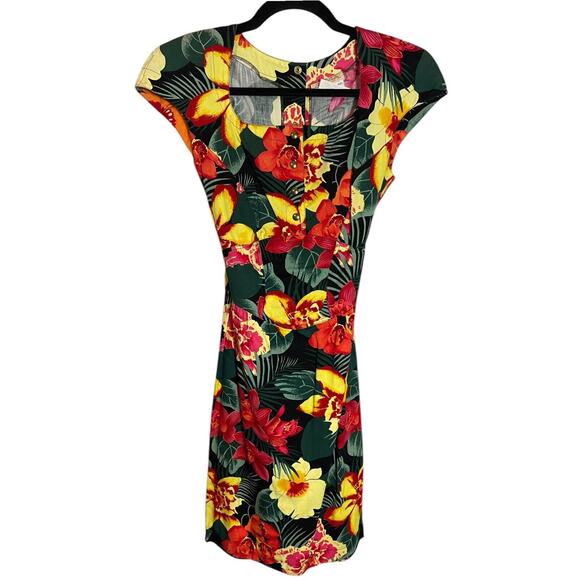 VTG 80s ALMA Made in Italy Bold Colorful Floral Dress Tropical Pinup Rockabilly - Picture 5 of 5